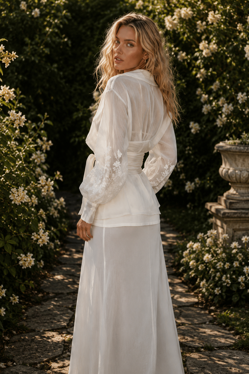 Amira Elegant white embroidered kimono blouse