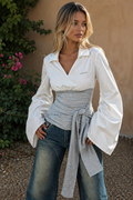 Kira Two-tone blouse with asymmetrical sash