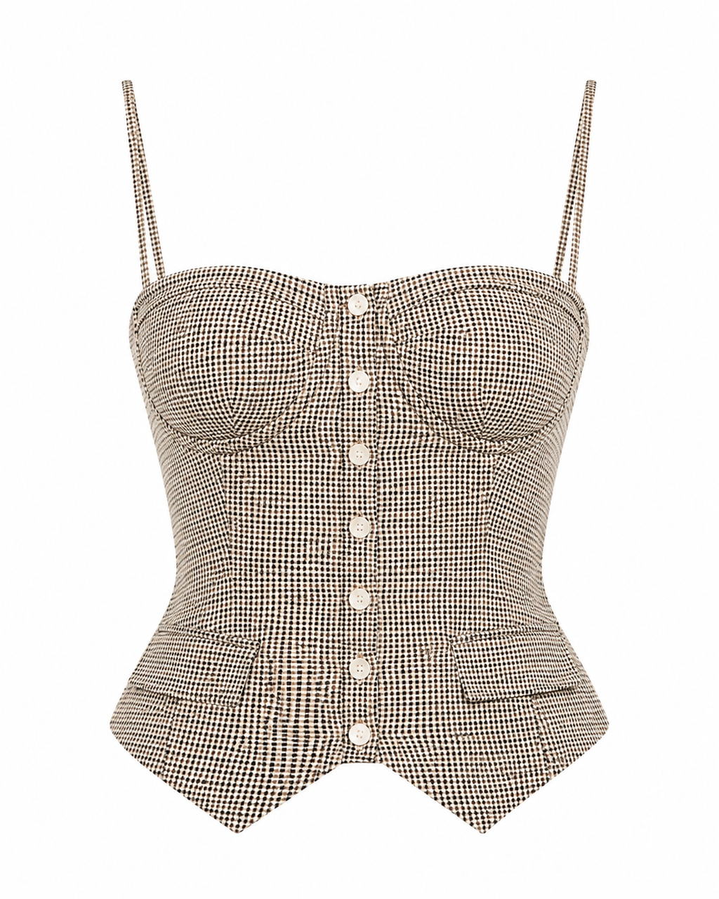 Karima Beige checkered bustier top on white