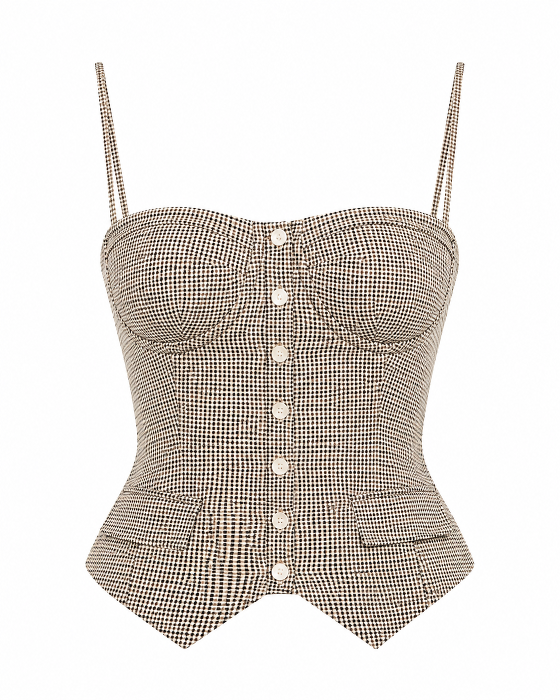 Karima Beige checkered bustier top on white