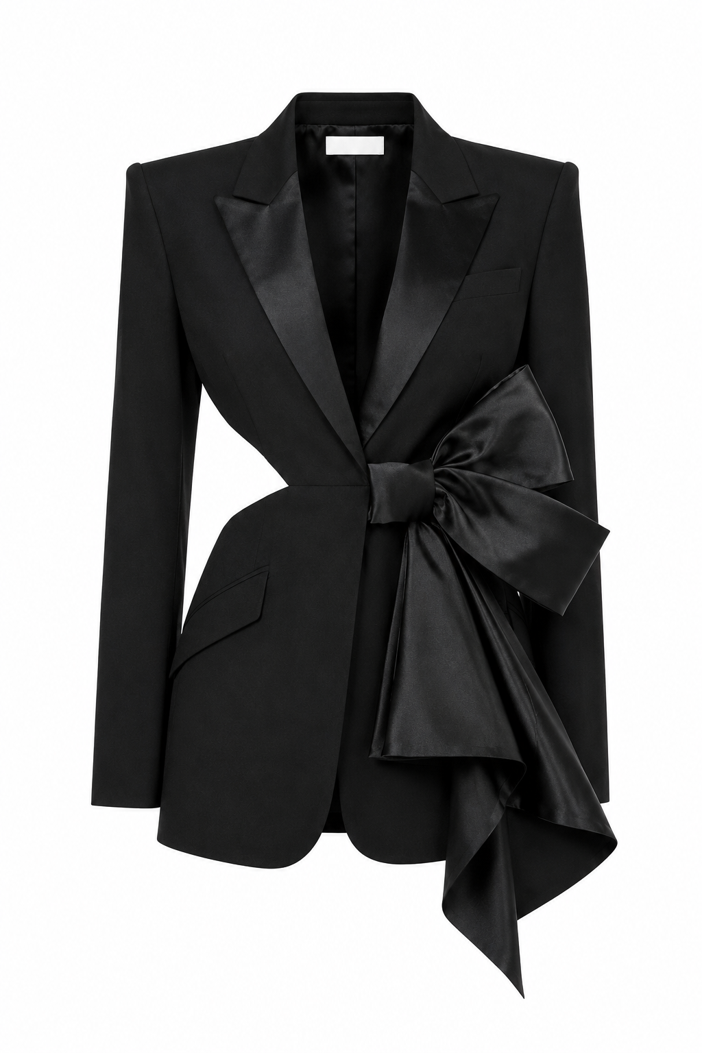 Samira Structured black blazer with satin bow