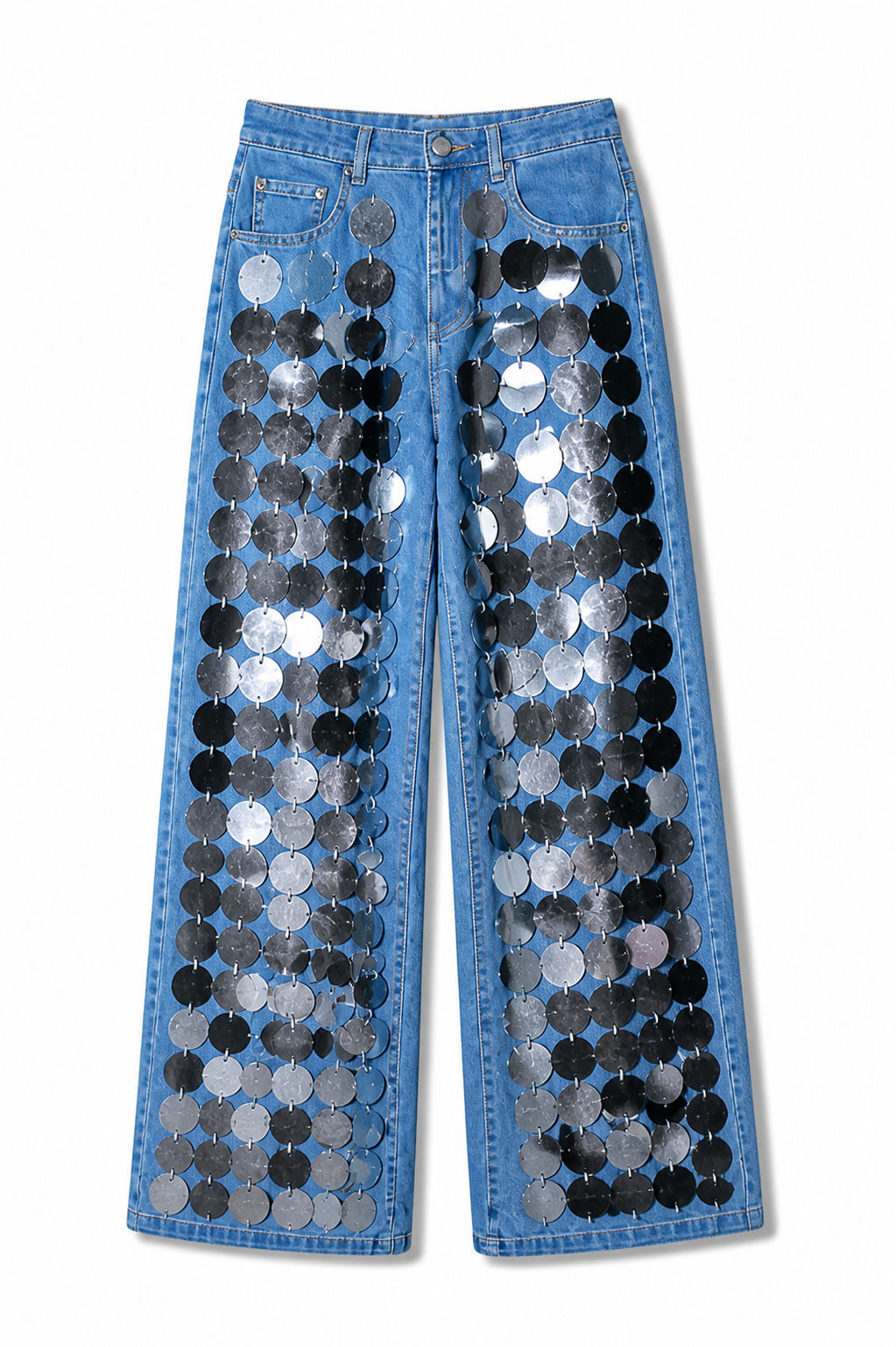 Imen Wide-leg denim jeans with sequins