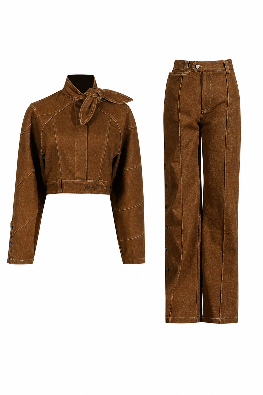 Brown Cropped Jacket & Wide-Leg Pants Set