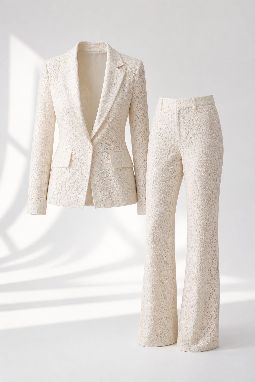 Najla Floral Lace Pants Set In White