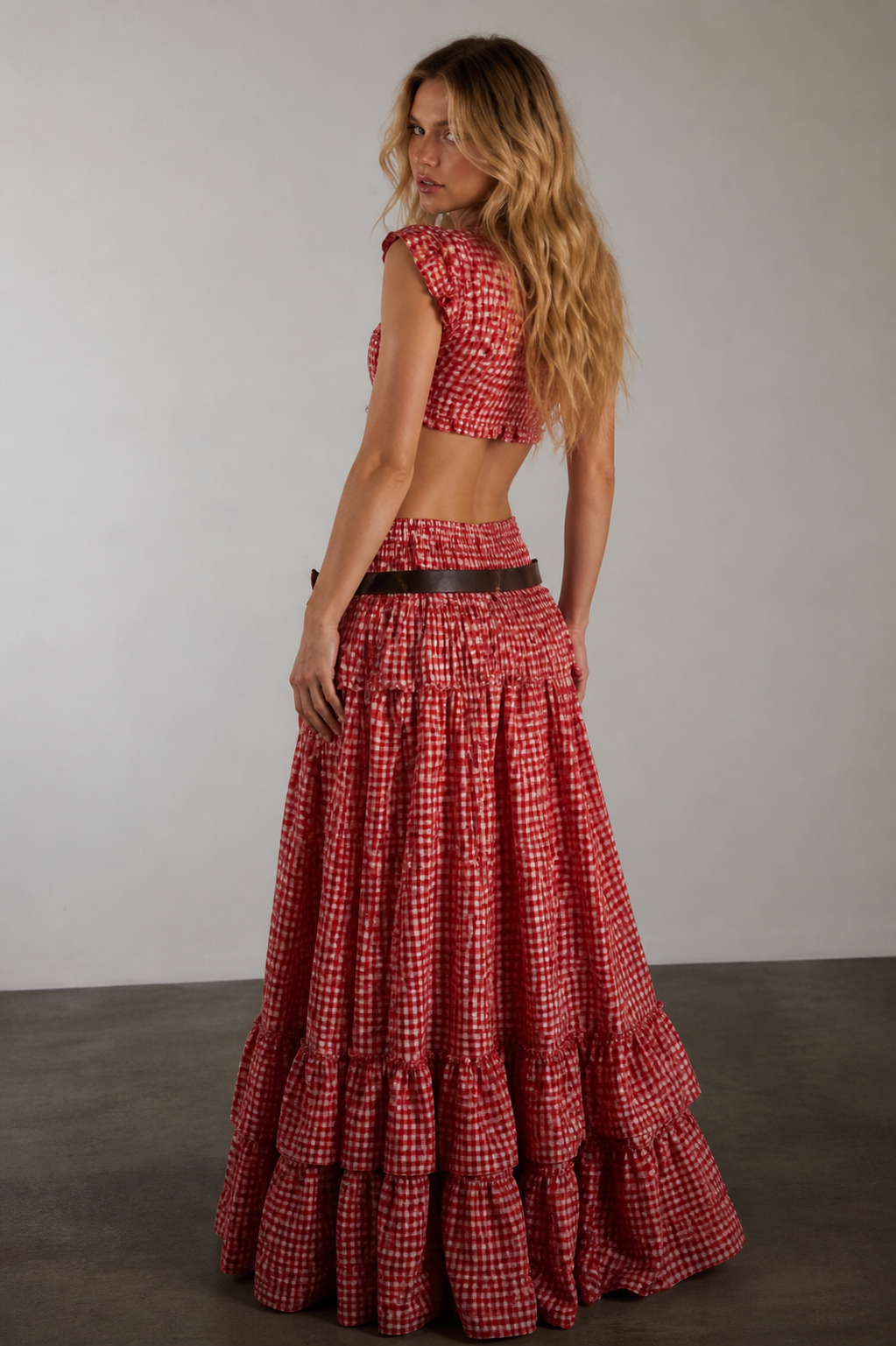 Rahma Red Gingham TwoPiece Ruffle Set
