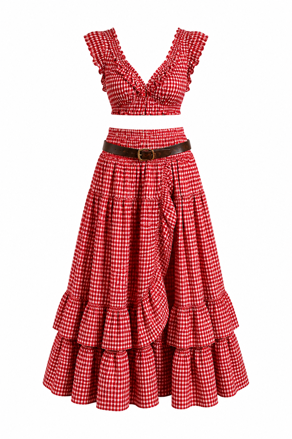 Rahma Red Gingham TwoPiece Ruffle Set