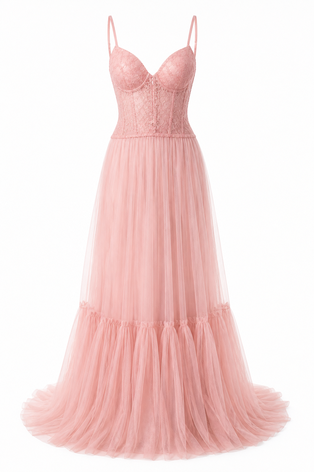 Morjana Elegant blush pink lace gown