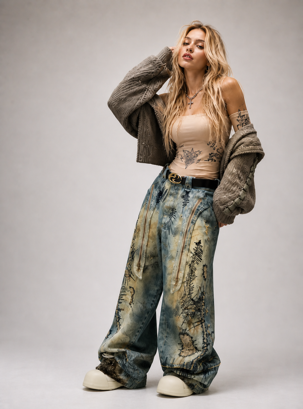 Olfa Vintage Wash Graphic Denim Pants