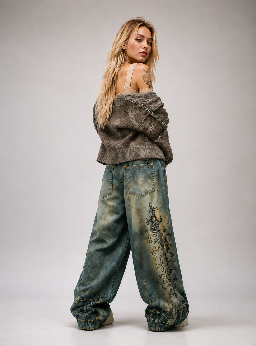 Olfa Vintage Wash Graphic Denim Pants