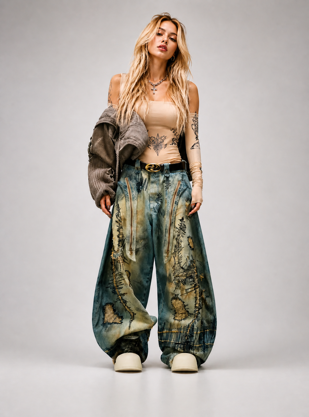 Olfa Vintage Wash Graphic Denim Pants