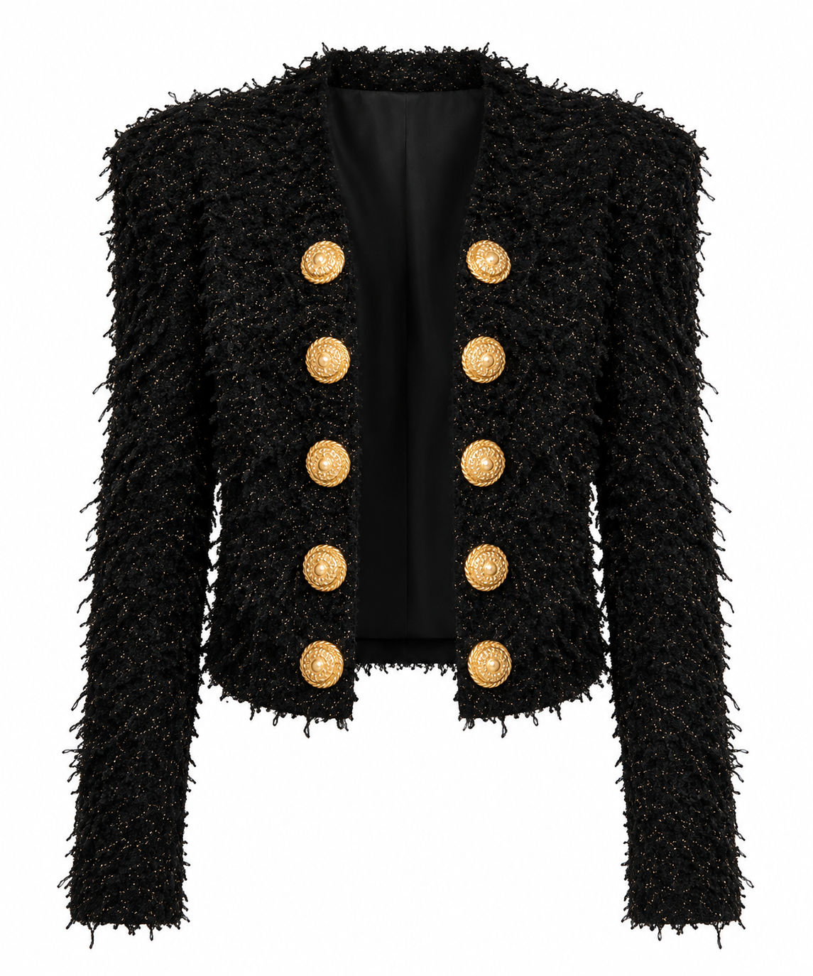 Aurelia Black Textured Tweed Gold Button Jacket