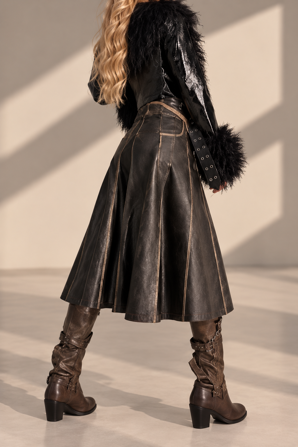 Ravenna Black Faux Fur Trim Patent Cropped Jacket