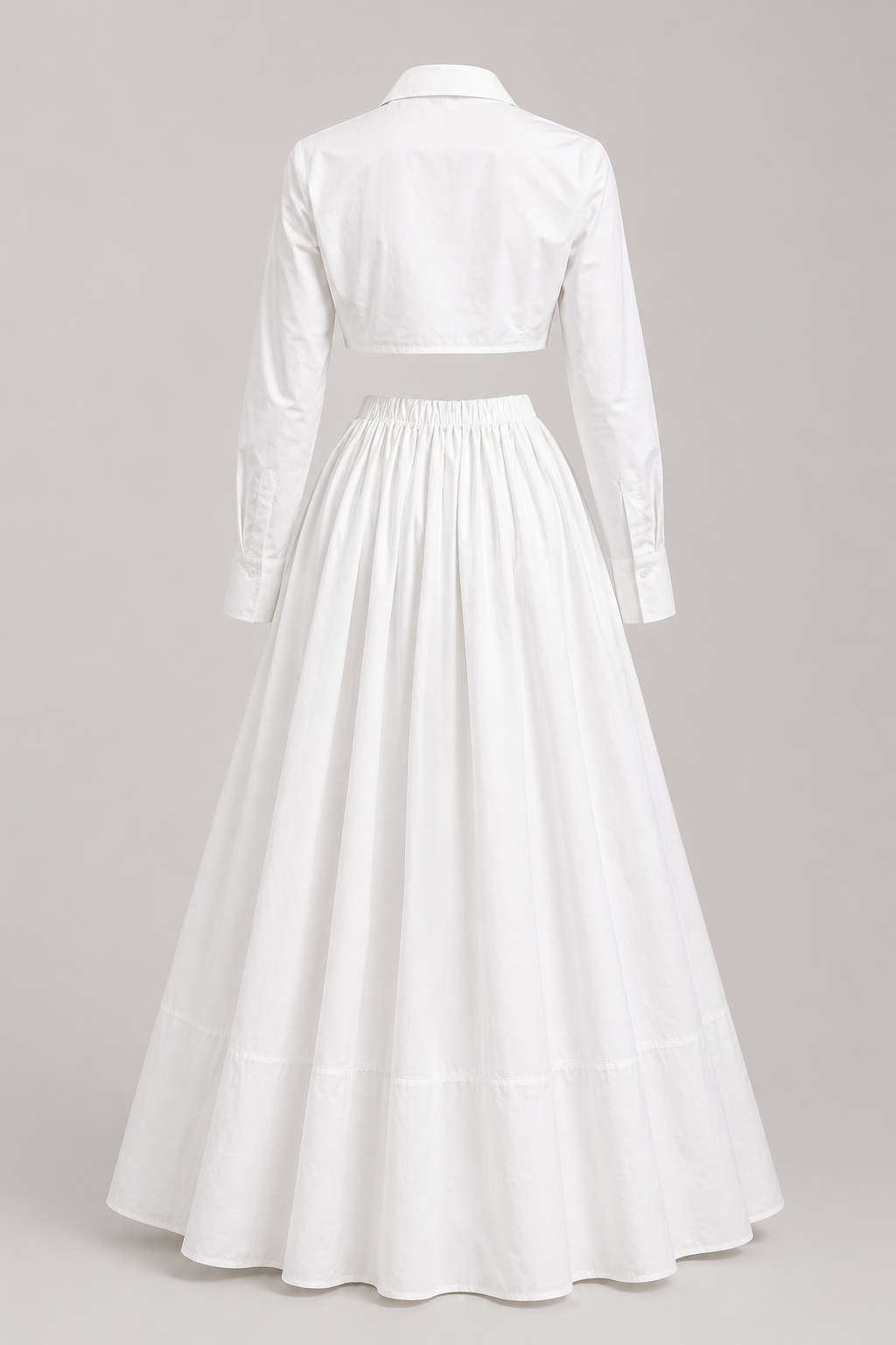 Mongia White Long Sleeve Crop & Skirt
