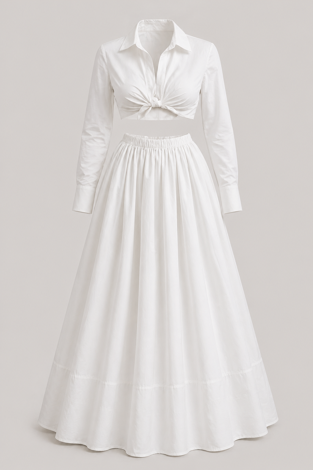 Mongia White Long Sleeve Crop & Skirt