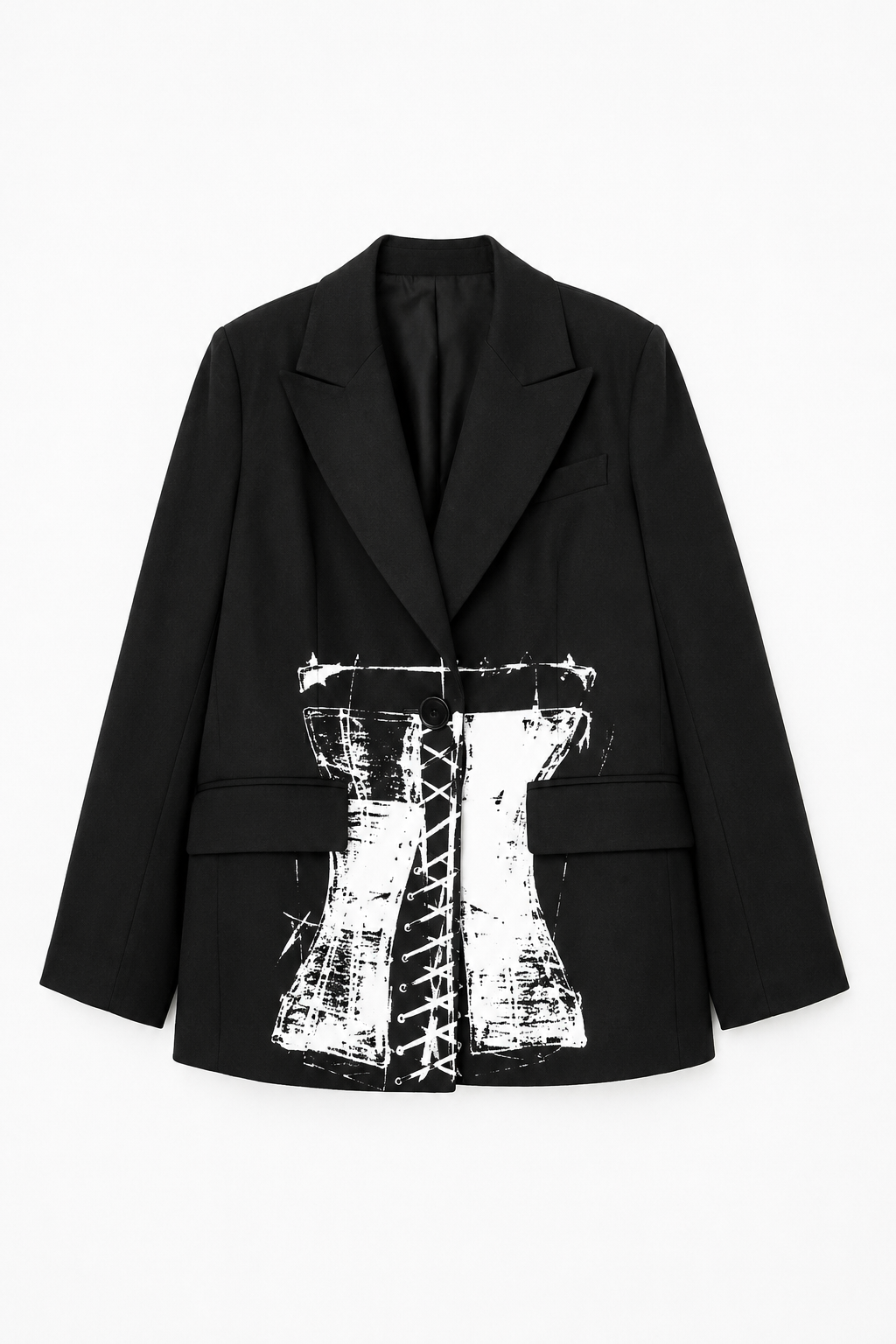 Paula Black blazer with corset graphic detail