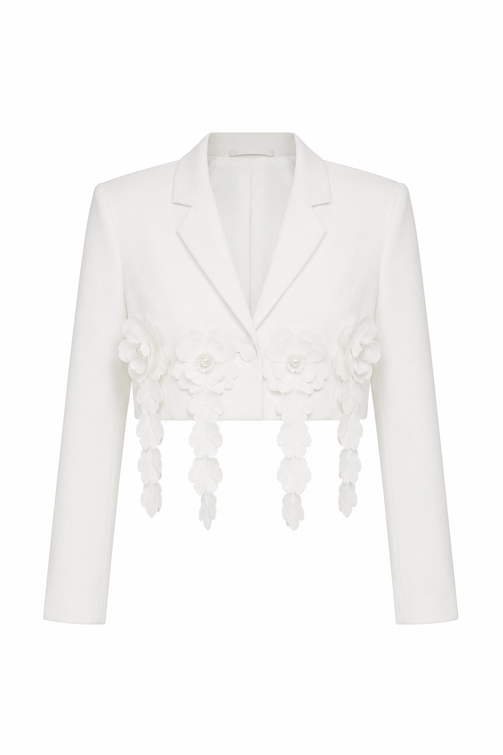 Rima Elegant white cropped blazer with floral detail