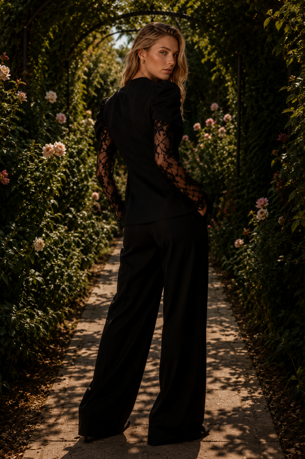 Wiem Black blazer with lace sleeves