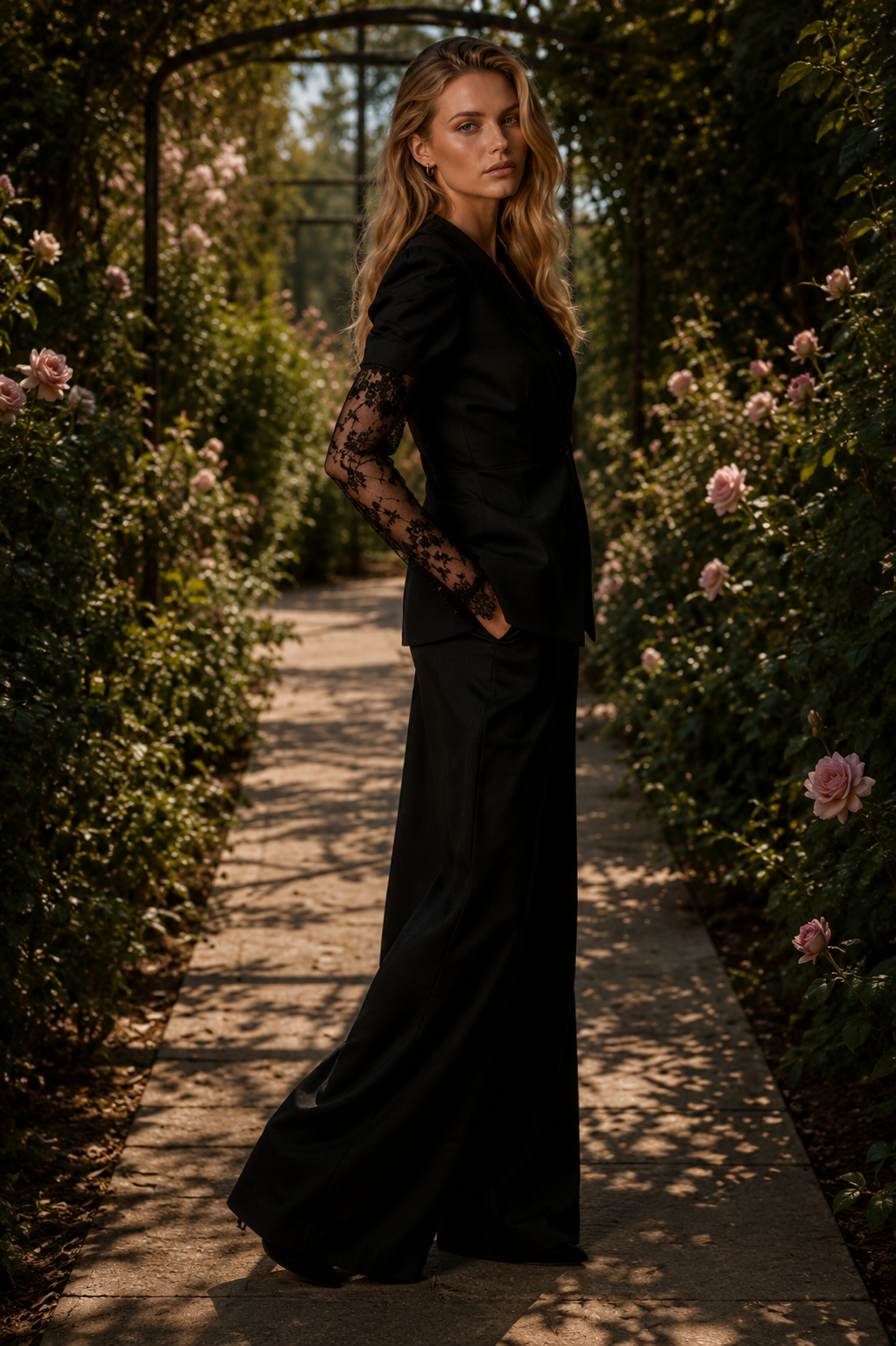 Wiem Black blazer with lace sleeves