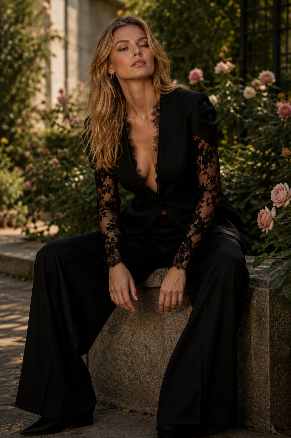 Wiem Black blazer with lace sleeves