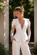 Wiem White blazer with lace sleeves
