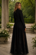 Dorra Elegant black coat-dress with tulle skirt set
