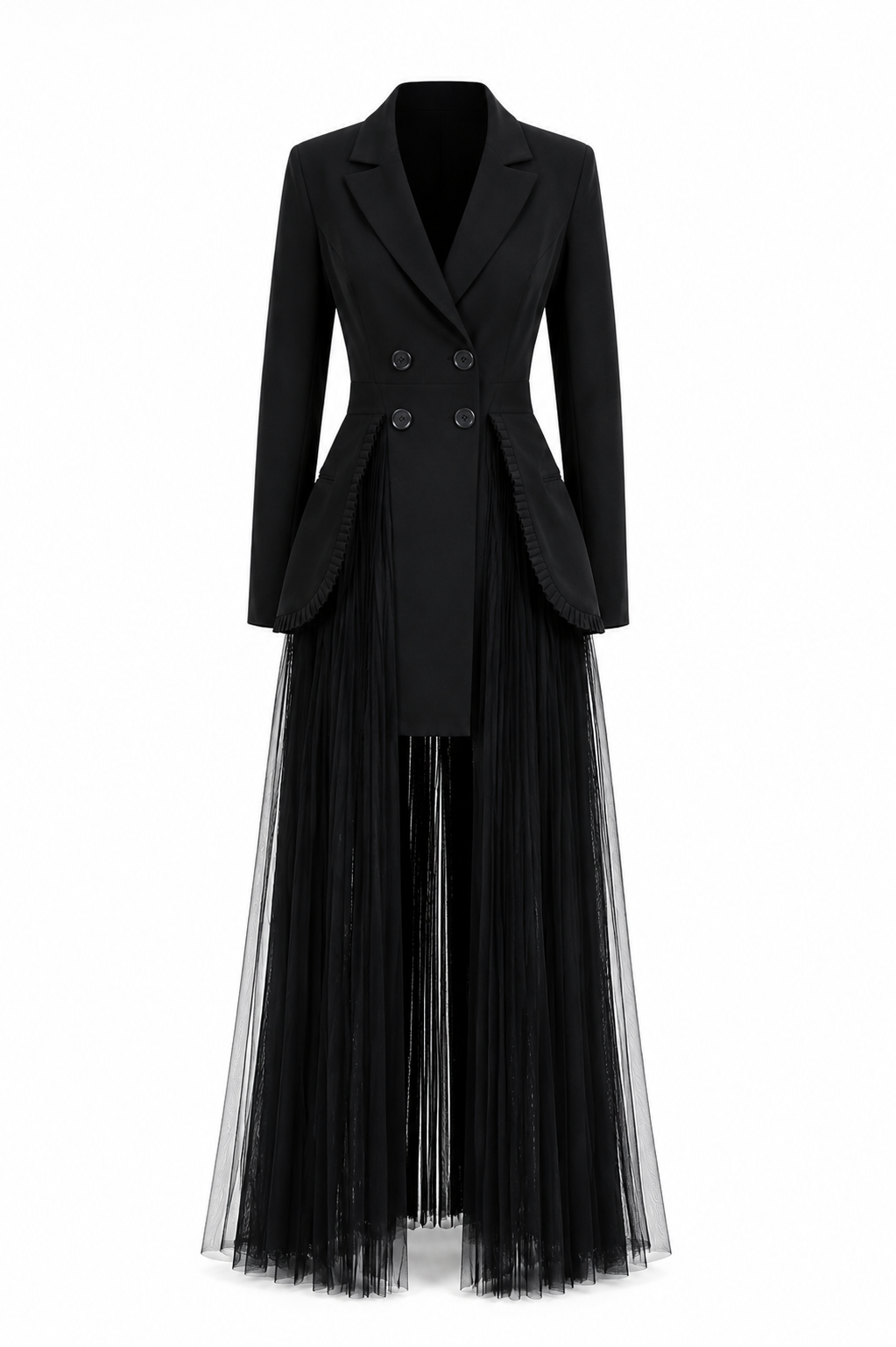 Dorra Elegant black coat-dress with tulle skirt set