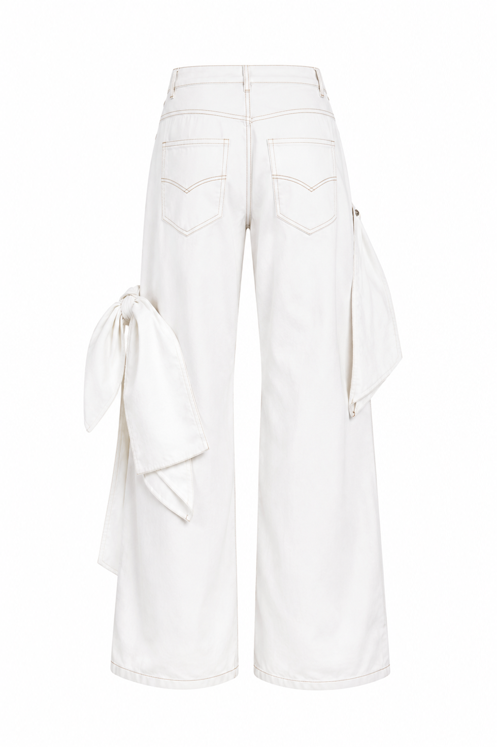 Sarra White wide-leg denim pants with draped details