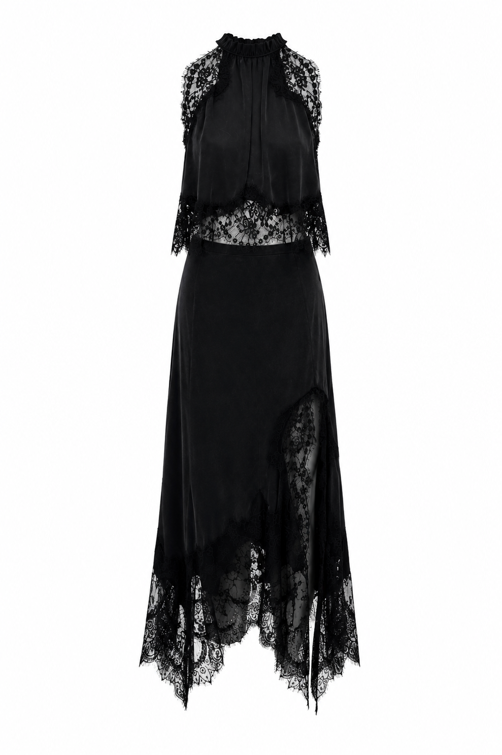 Fatima Sleeveless Lace Skirt Set In Black