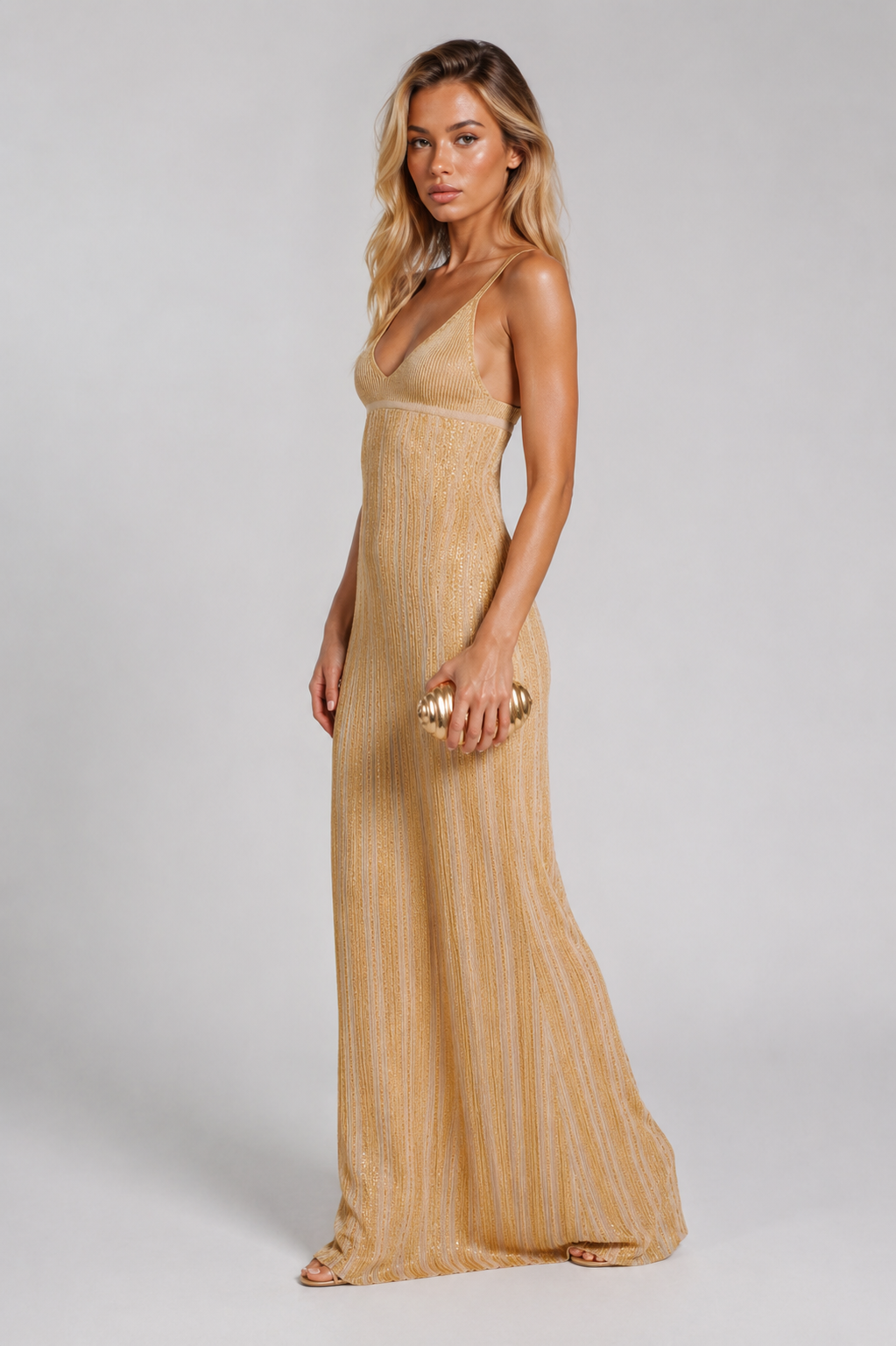 Kira Shimmering beige evening gown Maxi Dress