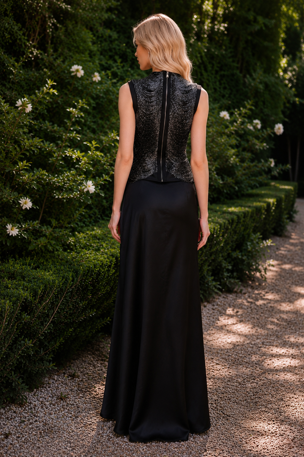 Elegant evening gown Skirt Set In Black