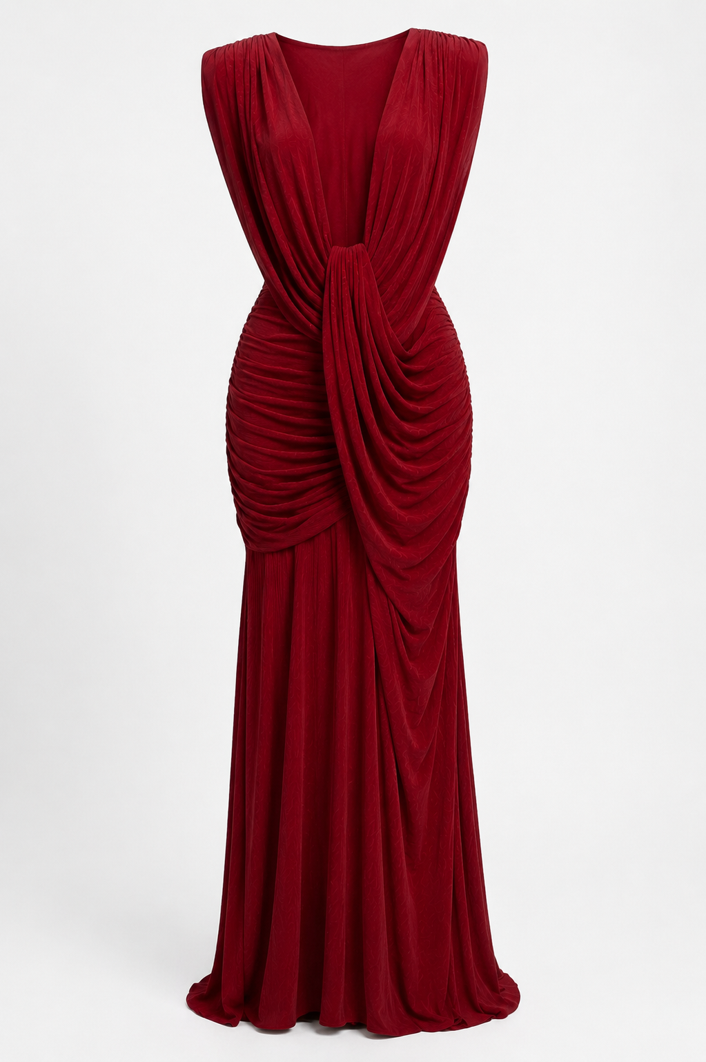 Kira Elegant burgundy formal gown display Red
