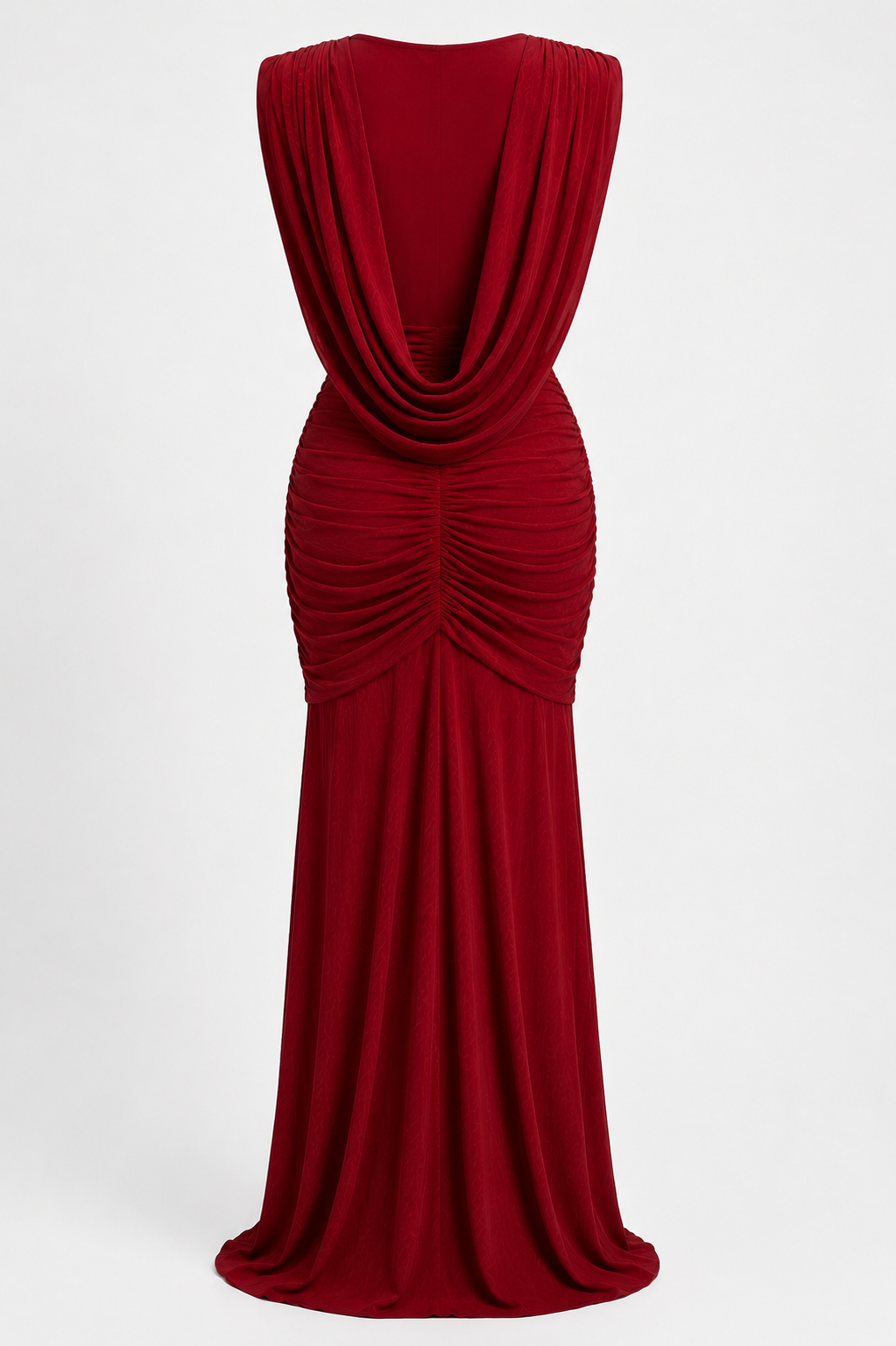 Kira Elegant burgundy formal gown display Red
