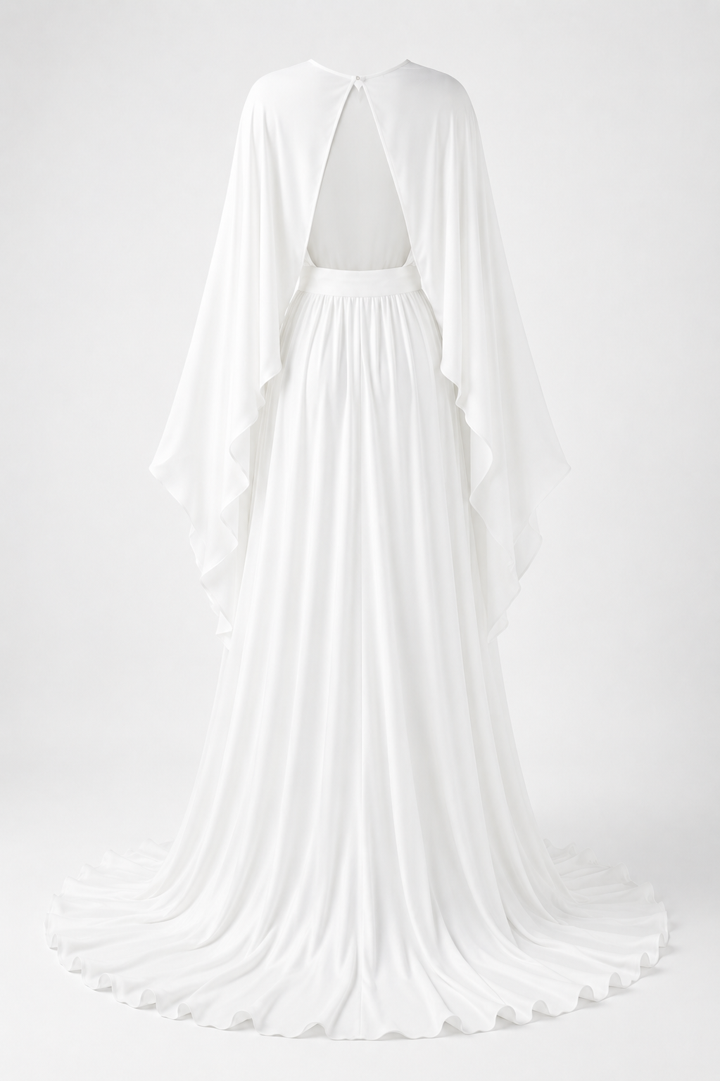 Olga Elegant white chiffon gown with cape sleeves