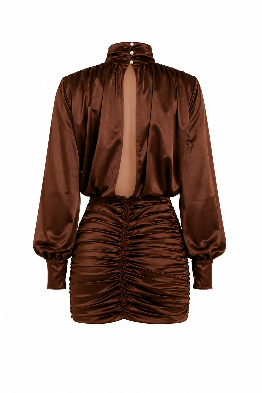 Kira Elegant satin brown dress display
