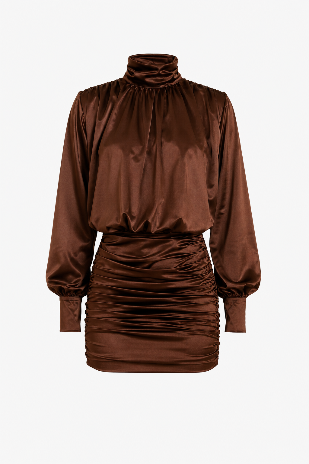 Kira Elegant satin brown dress display