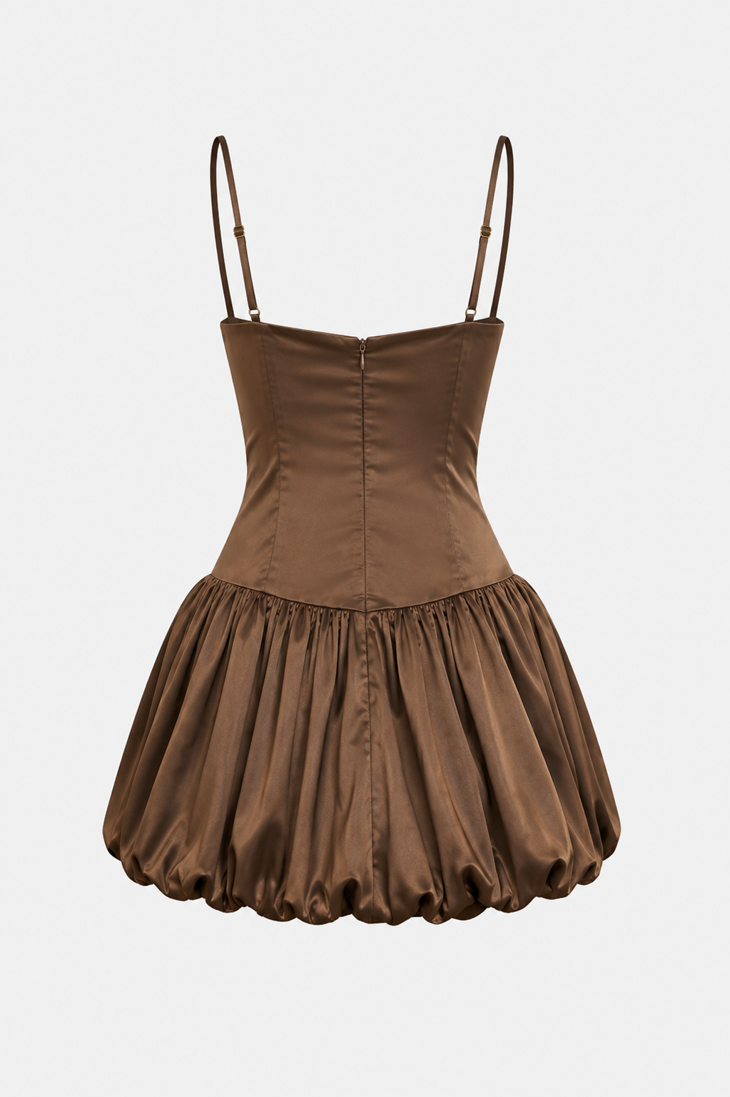 Amira Satin bubble dress on neutral backdrop
