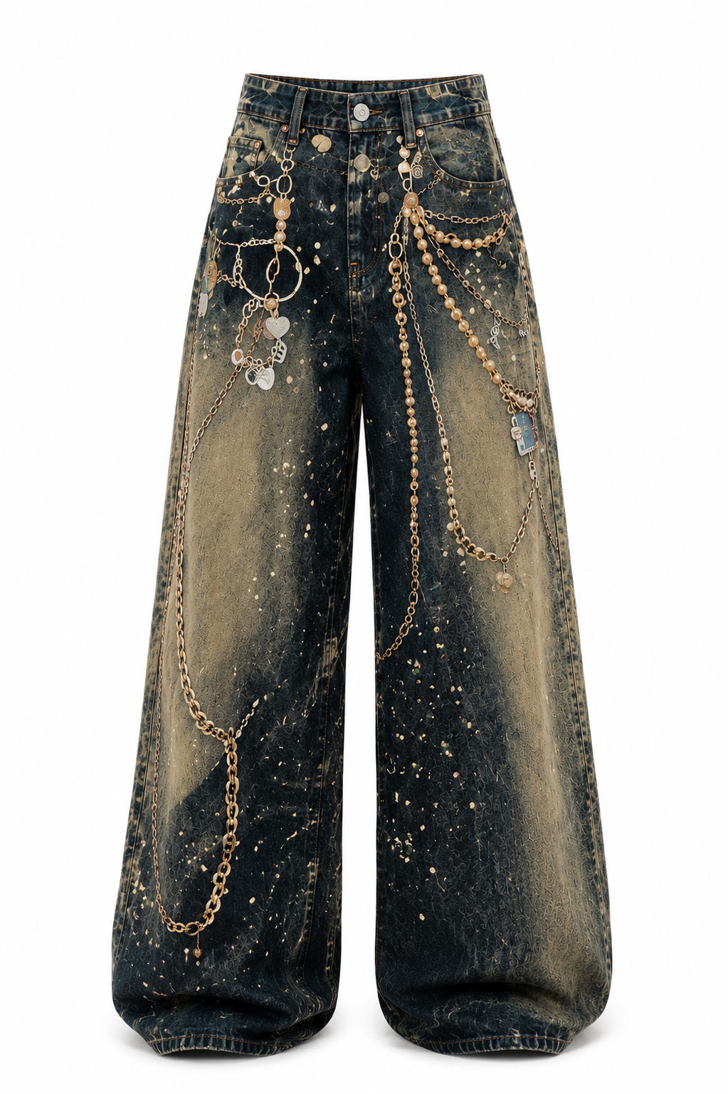 Hiba Distressed denim with decorative chains