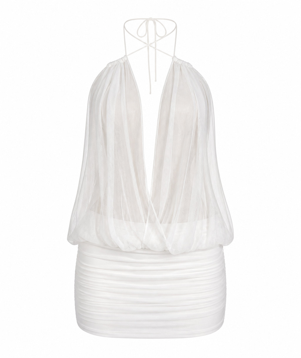 Olga Elegant white halter dress