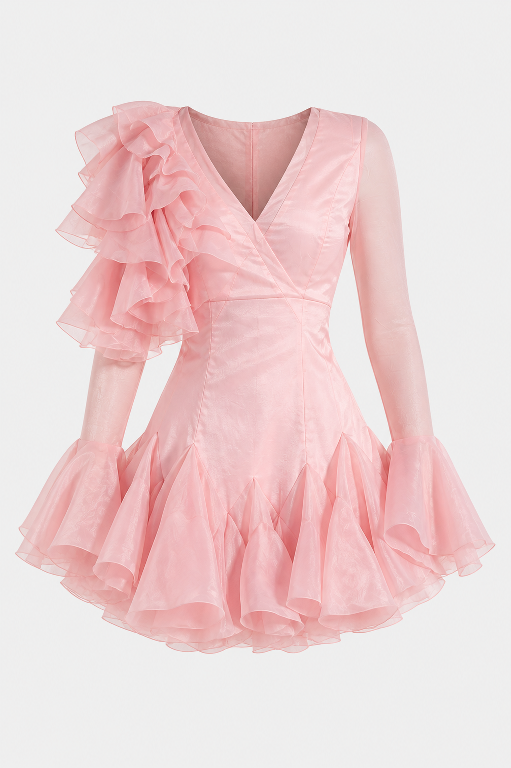 Maha Pink Mesh Ruffle Mini Dress