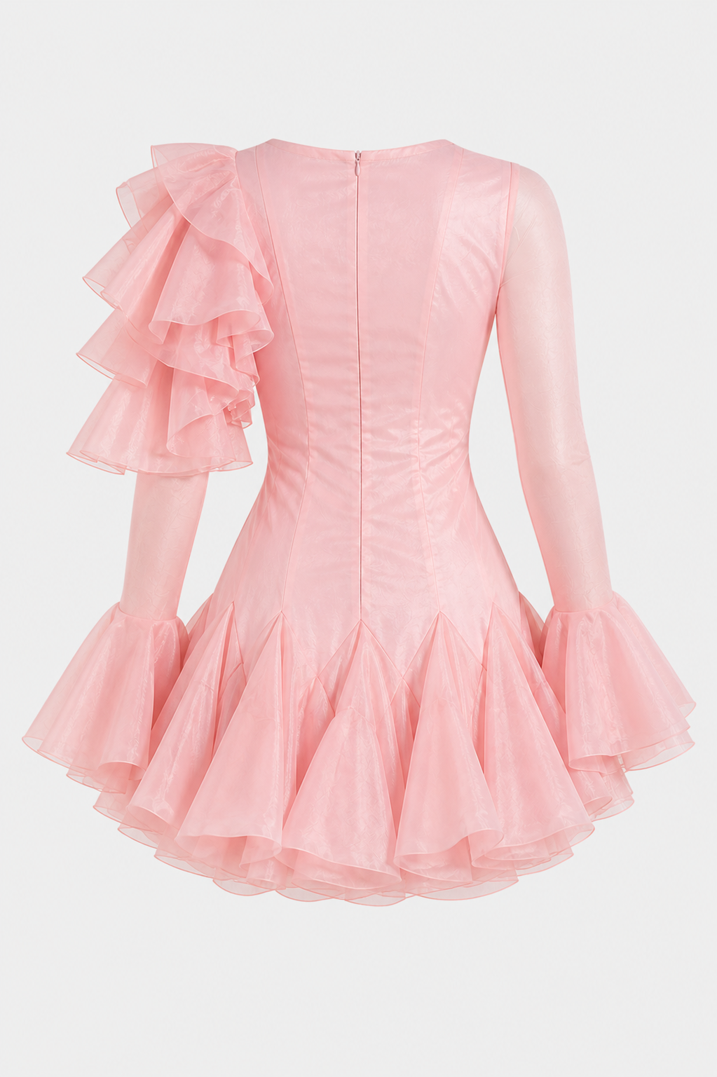 Maha Pink Mesh Ruffle Mini Dress