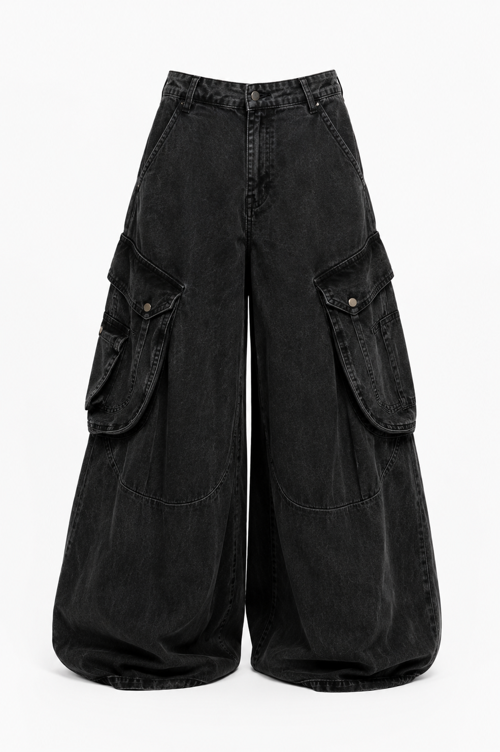 Jihen Oversized black denim cargo pants