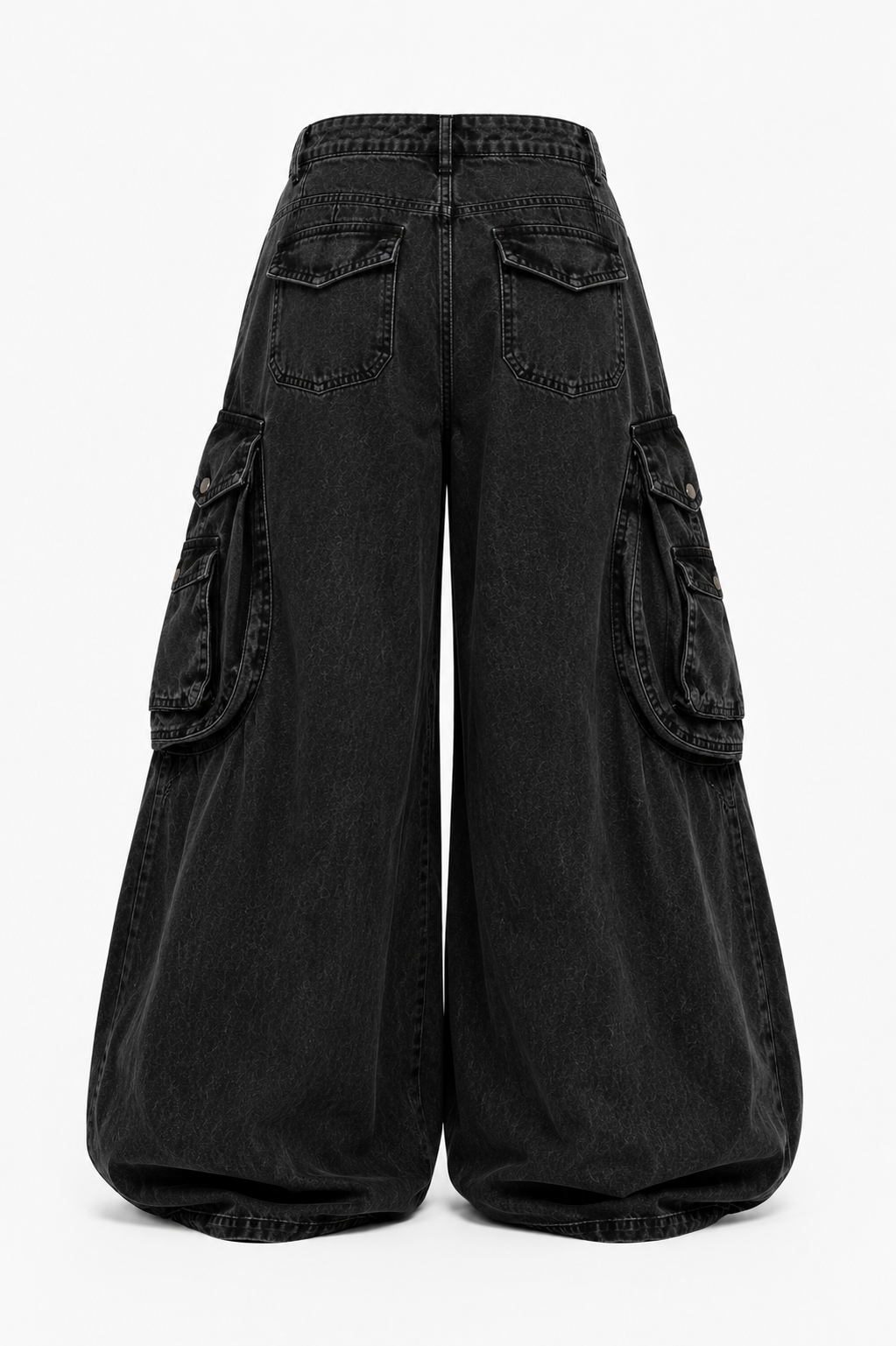 Jihen Oversized black denim cargo pants