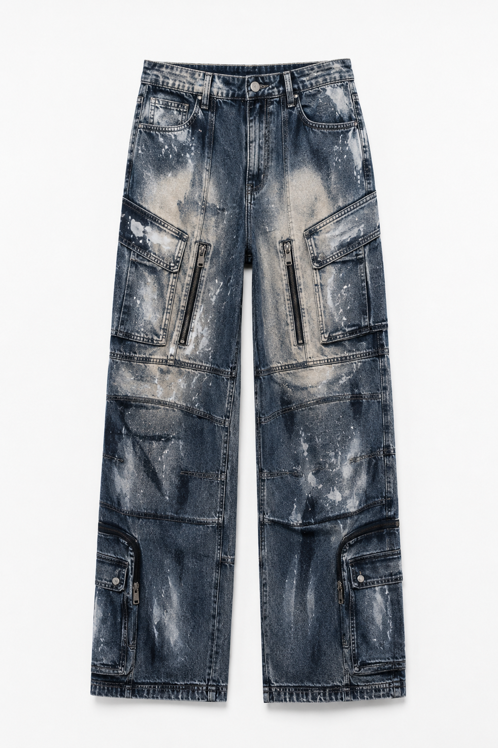 Nada Distressed cargo jeans on white background