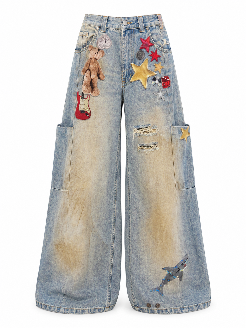 Bleached Print Baggy Jeans