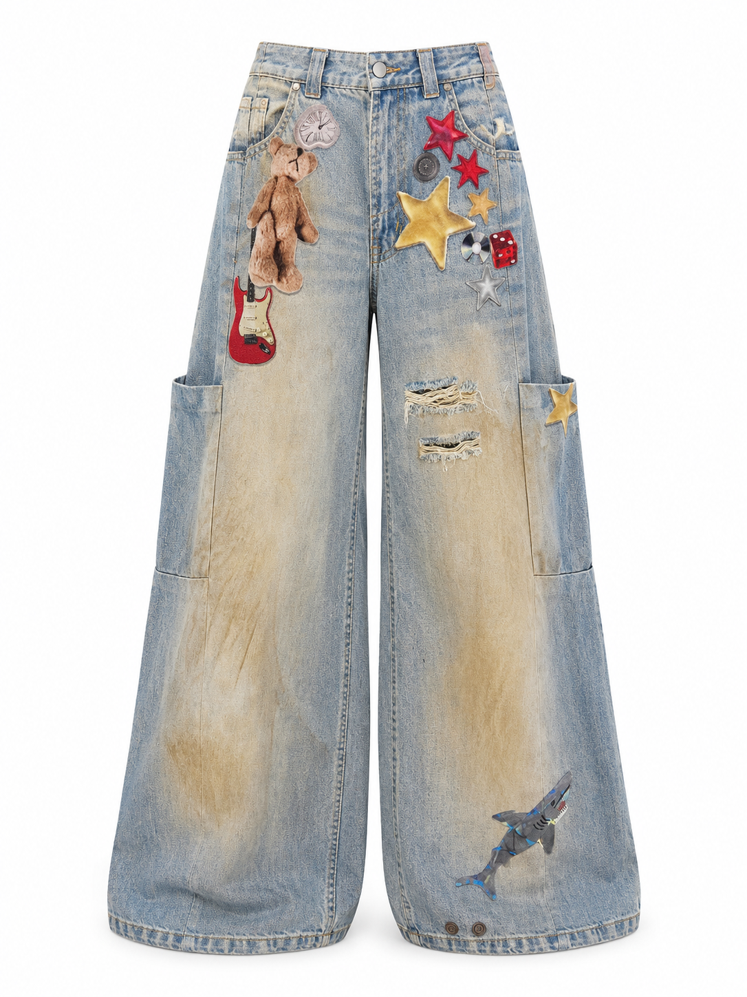 Bleached Print Baggy Jeans