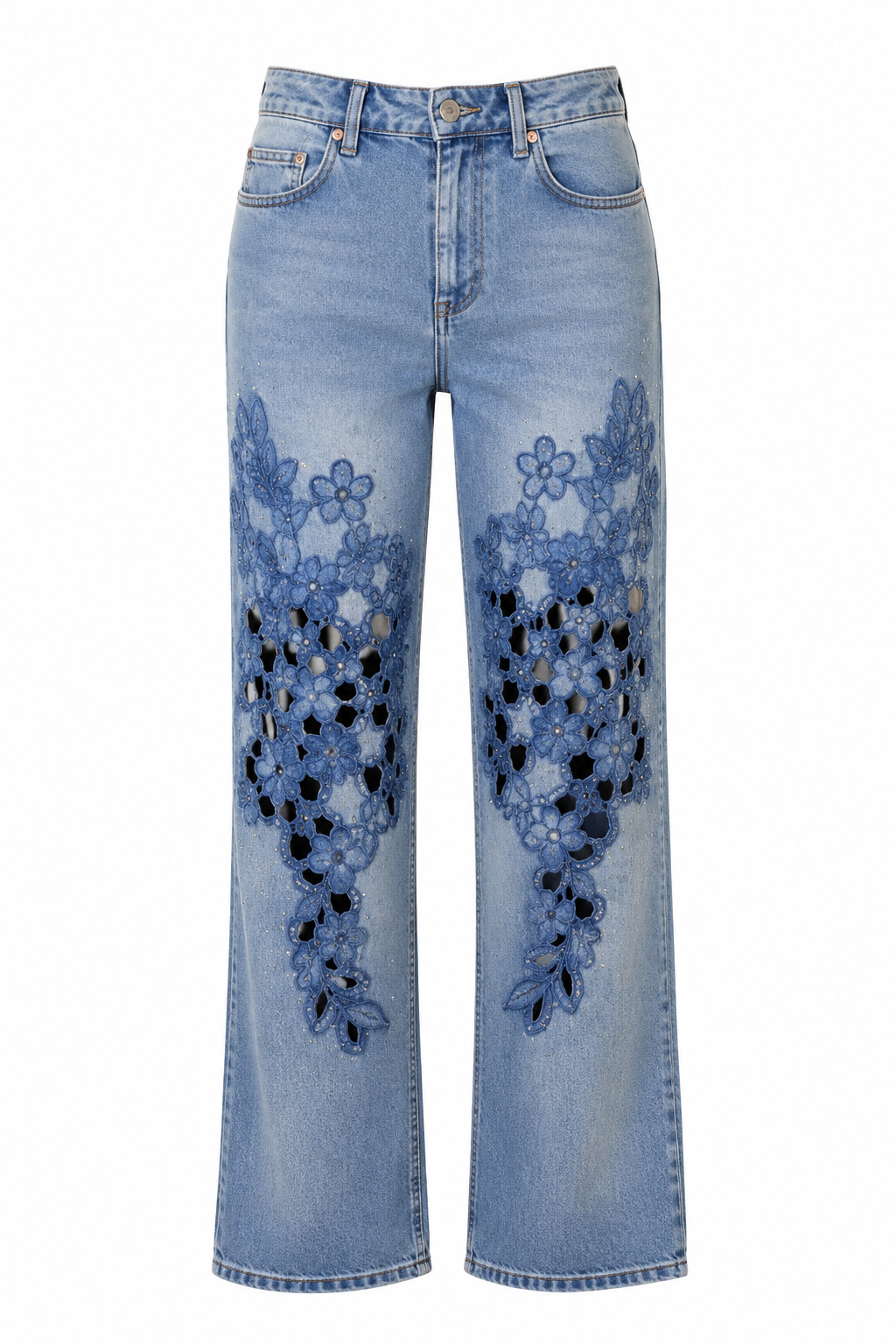 Samira Floral lace embroidered denim jeans