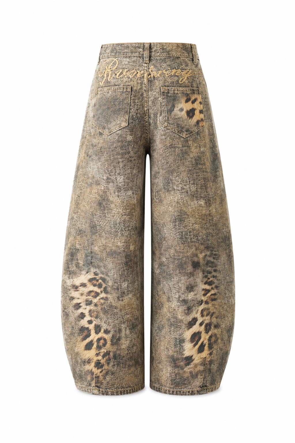 Salima Distressed wide-leg denim with animal print