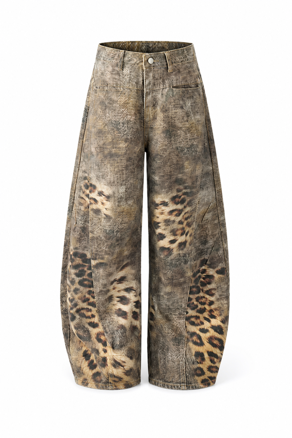 Salima Distressed wide-leg denim with animal print