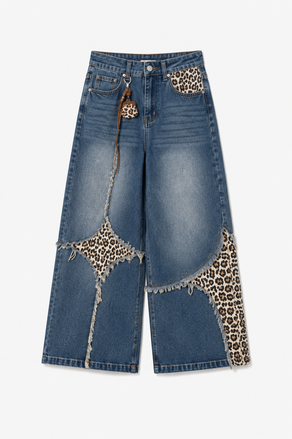 Olfa Leopard print patchwork denim jeans