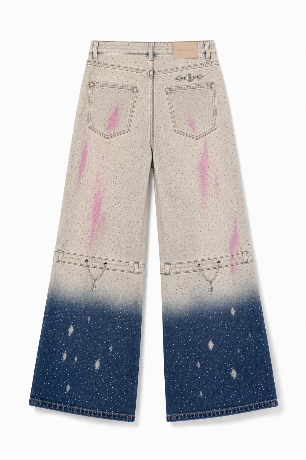 Kira Wide-leg denim jeans with pink accents